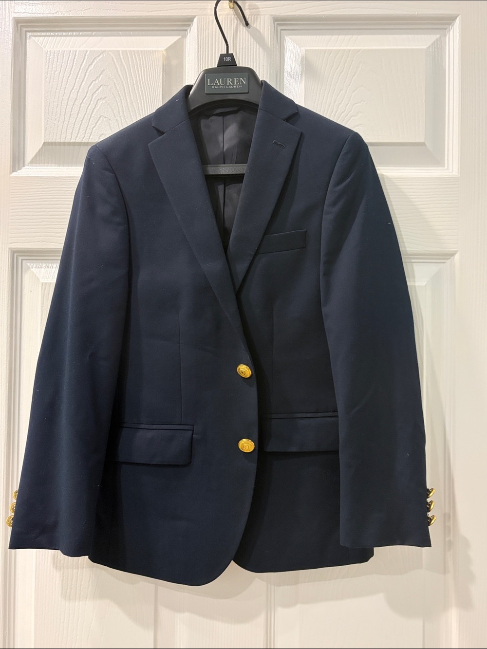 Lauren Ralph Lauren Boys Navy Two-Button Blazer with Gold Buttons Size 10R